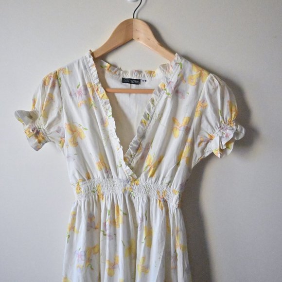 Leluxe Heirloom 1930's Vintage Smocked Daffodil Print Voile Dress XS - Picture 3 of 4